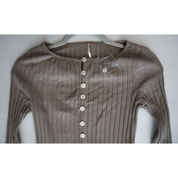 Free People OB2149766 Women's Sz S Fallen Rock/Taupe Tilly Ribbed Knit L/S Top - Picture 3 of 6